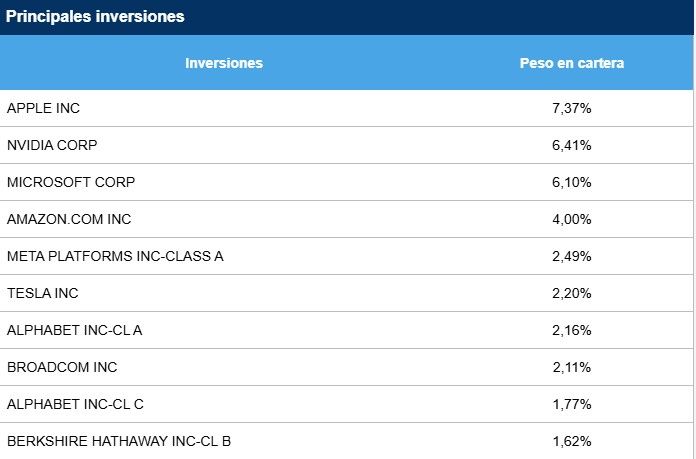 componentes sp 500 BBVA Bolsa Indice USA